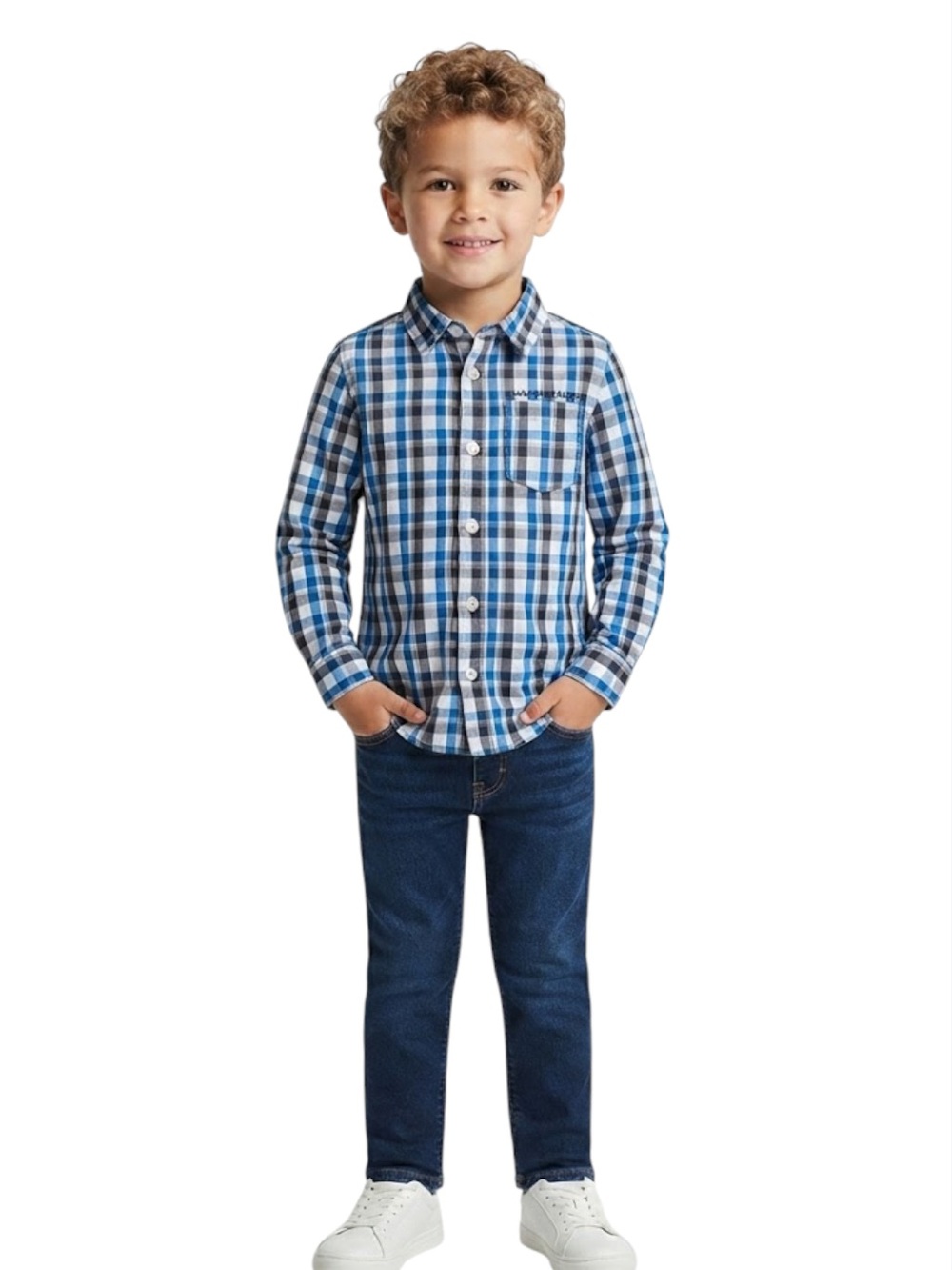 CALVIN KLEIN Boys Blue Plaid Button Down Shirt Size 4